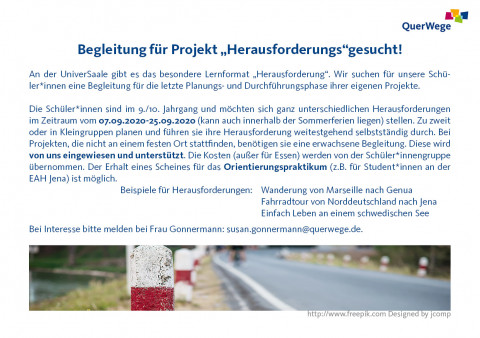Begleiter*innen für Projekt Herausforderung 2020 gesucht