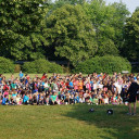 Vor dem Start kamen alle Schüler_innen beider Schulen zusammen.